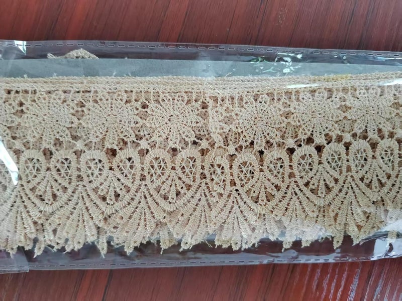 (Khaki Floral Lace Trim - 5 Yards, 9cm Wide | Wedding Dress Embellishment, Gift Packaging, Party Decor | DIY Sewing & Craft Supplies